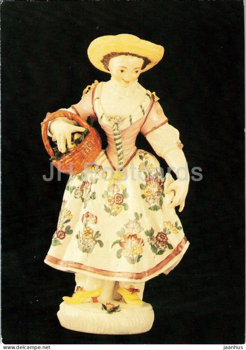 porcelain figure - Woman Gardener - Gartnerin - Wegely Manufactory Berlin - German art - 1988 - Germany DDR - unused - JH Postcards