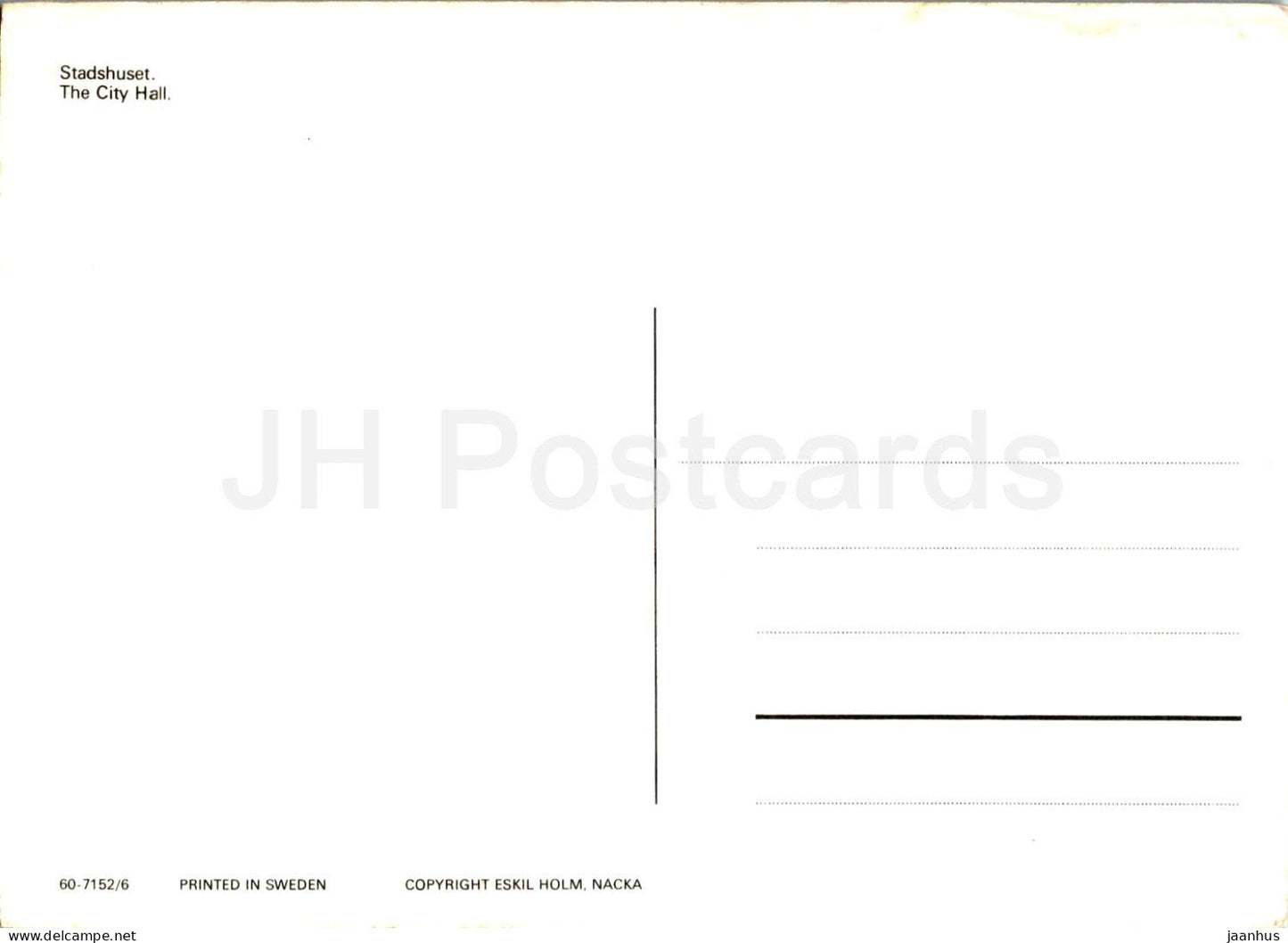 Stockholm - Stadshuset - L'Hôtel de Ville - navire Drottningholm - illustration par Ebbe Fog - 60-7152/6 - Suède - inutilisé 