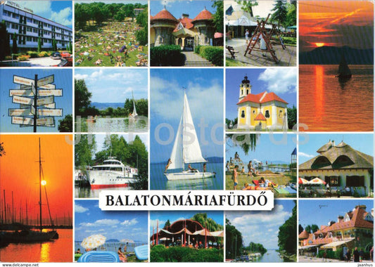 Greetings from Lake Balaton - sailing boat - church - sunset - multiview - 2017 - Hungary - used - JH Postcards