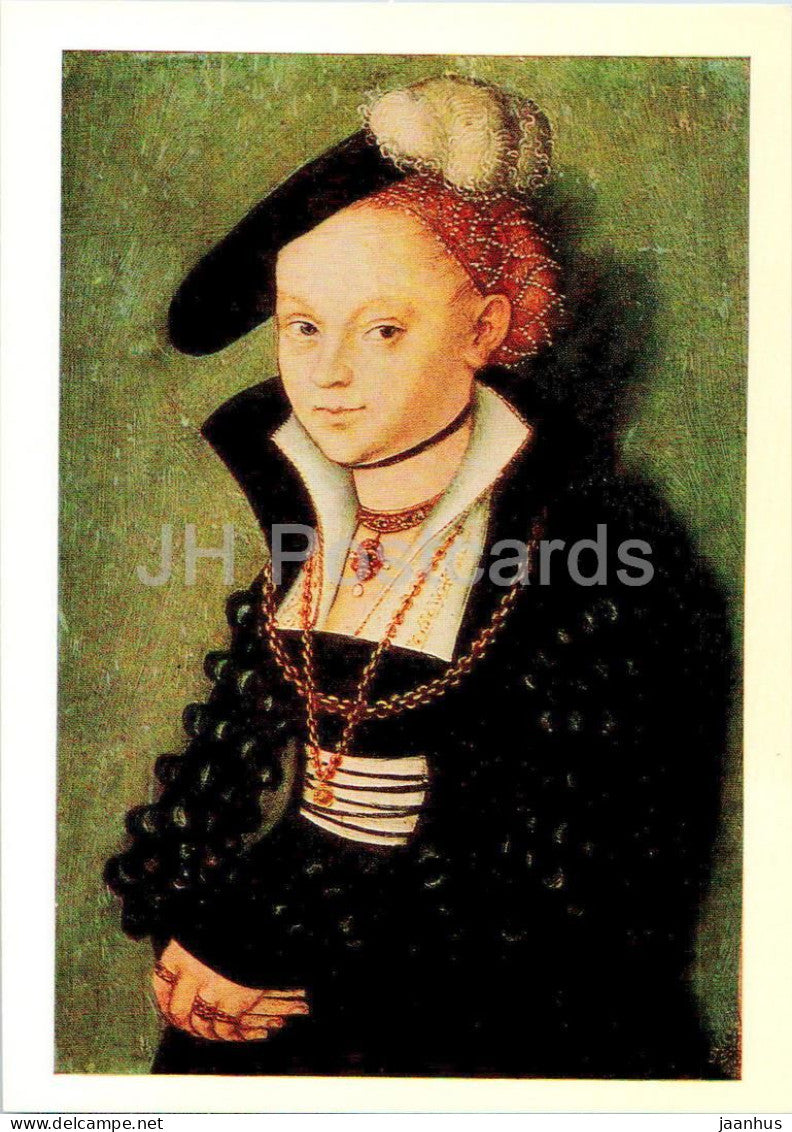 painting by Lucas Cranach the Elder -Portrait of Christiane Eulenau - woman - German art - 1984 - Russia USSR - unused - JH Postcards
