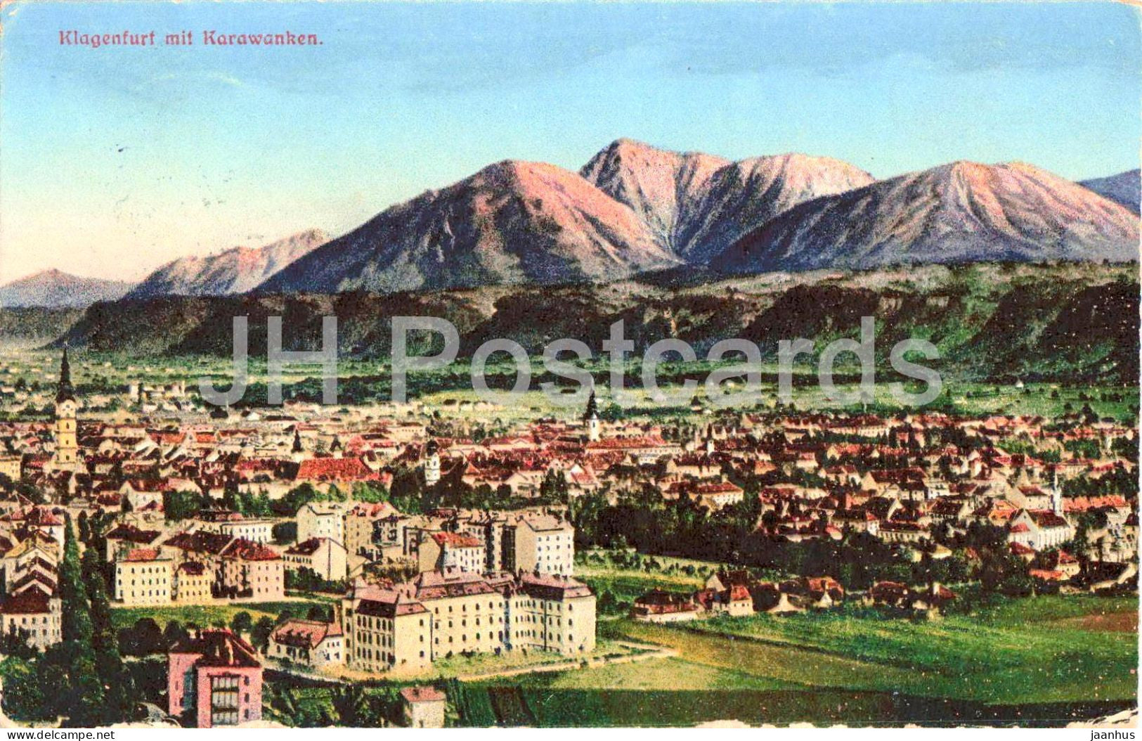 Klagenfurt mit Karawanken - early color panorama - 77 - old postcard - 1925 - Austria - used - JH Postcards