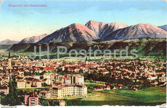 Klagenfurt mit Karawanken - early color panorama - 77 - old postcard - 1925 - Austria - used - JH Postcards
