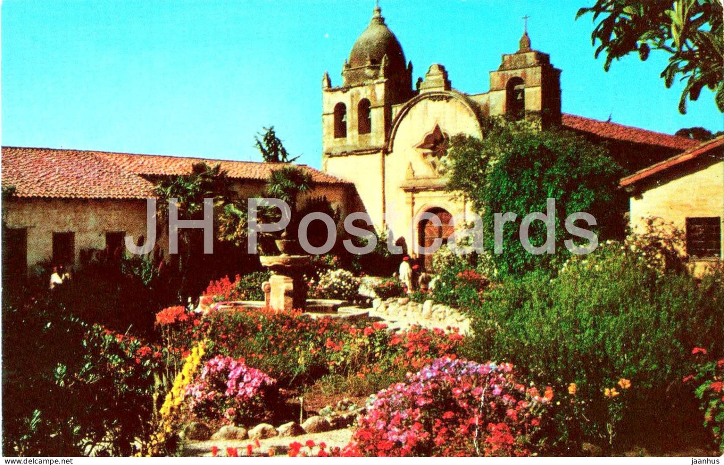 Carmel Mission - California - church - gardens - USA - used - JH Postcards
