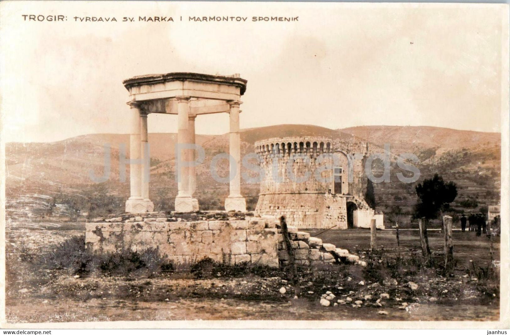 Trogir - tvrdava sv. Marka i Marmontov spomenik - St. Mark’s Fortress and Marmont Monument old postcard - Croatia unused - JH Postcards