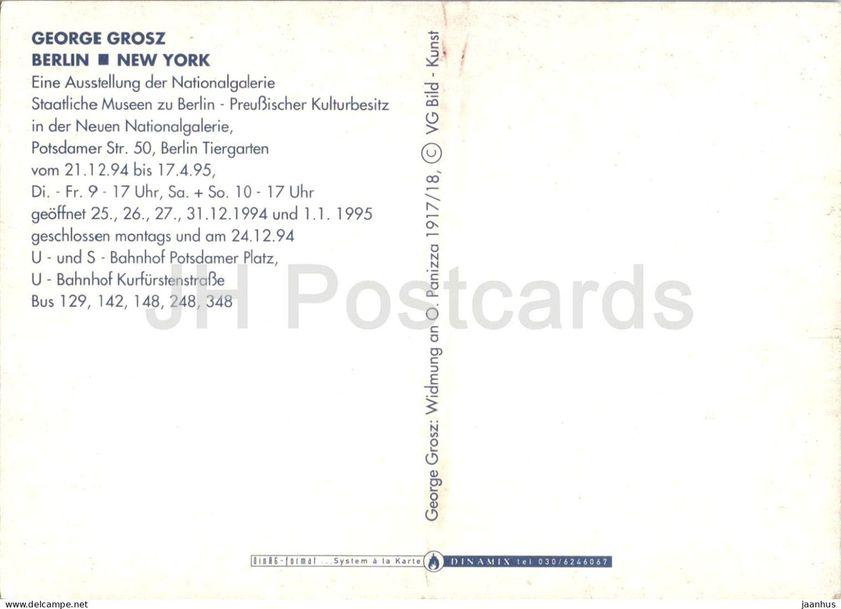 painting by George Grosz - Dedication to Oskar Panizza - Widmung an O. Panizza - German art - 1994 - Germany - unused