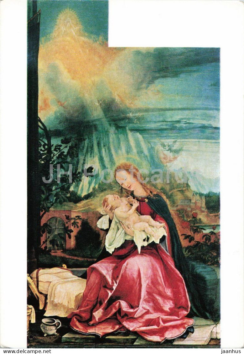 painting by Mathias Grunewald - The Birth of Jesus - Die Geburt Christi - Isenheim - German art - 1964 - France - unused - JH Postcards