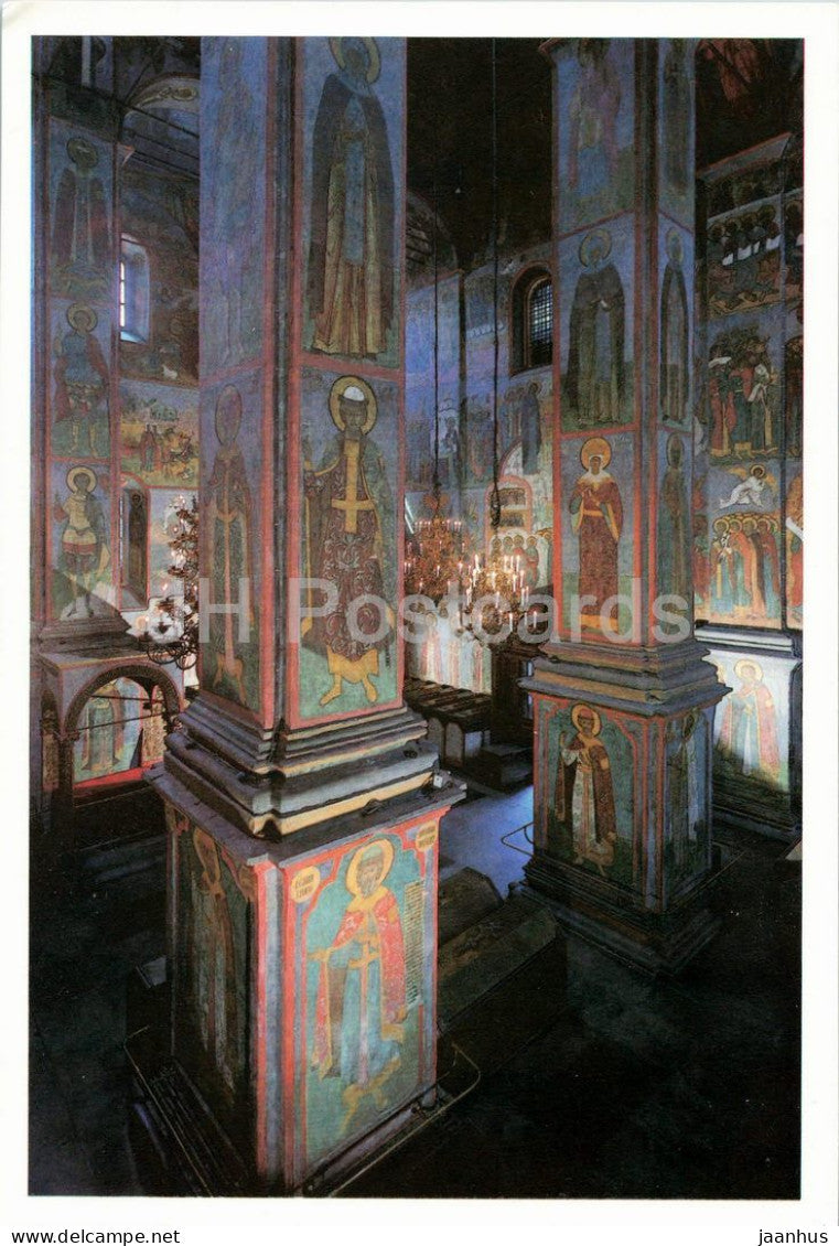 Moscow - Archangel Cathedral - interior and princely frescoes - art postcard - 1990 - Russia - USSR - unused - JH Postcards