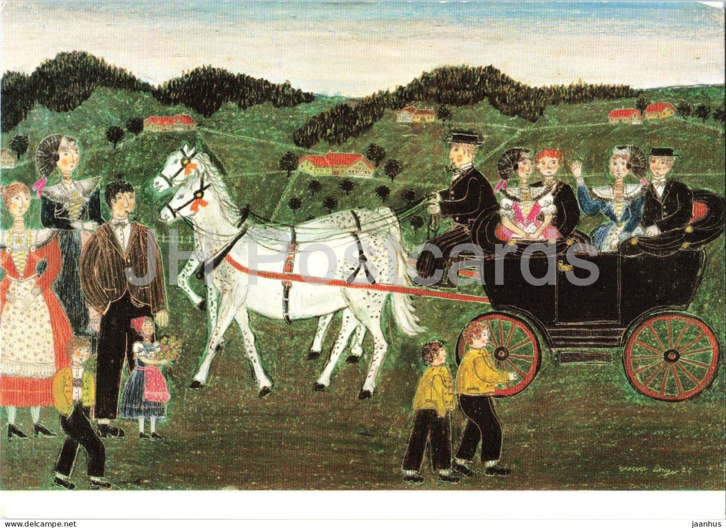 painting by Verena Broger - Hochzyt - Wedding - horse carriage - Swiss art - 706 - Switzerland - unused - JH Postcards