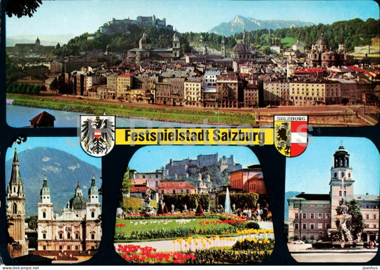 Festspielstadt Salzburg - Festival city of Salzburg - city view old town - fortress - multiview - 1980s - Austria - used - JH Postcards