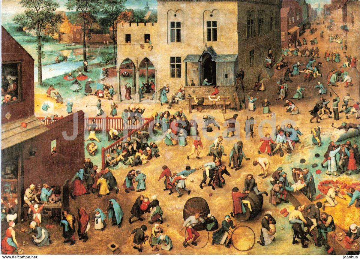 painting by Pieter Bruegel the Elder - Childrens Games - Kinderspiele - Flemish art - 1992 - Austria - unused - JH Postcards