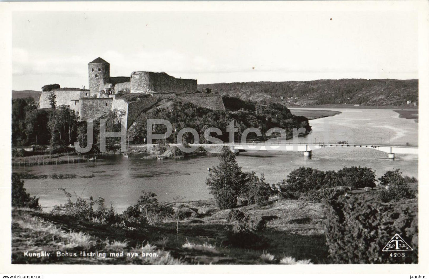 Kungalv Bohus fastning med nya bron - Bohus Fortress with new bridge - castle river - old postcard - Sweden - unused - JH Postcards