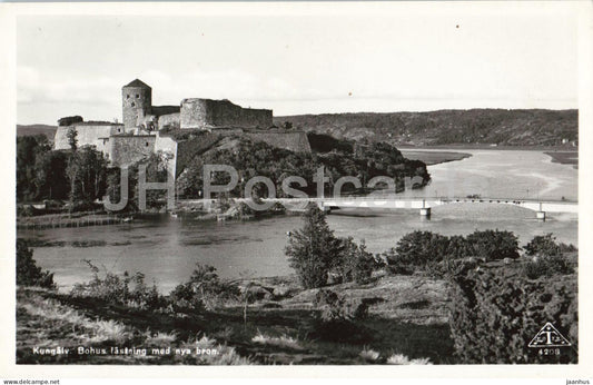 Kungalv Bohus fastning med nya bron - Bohus Fortress with new bridge - castle river - old postcard - Sweden - unused - JH Postcards