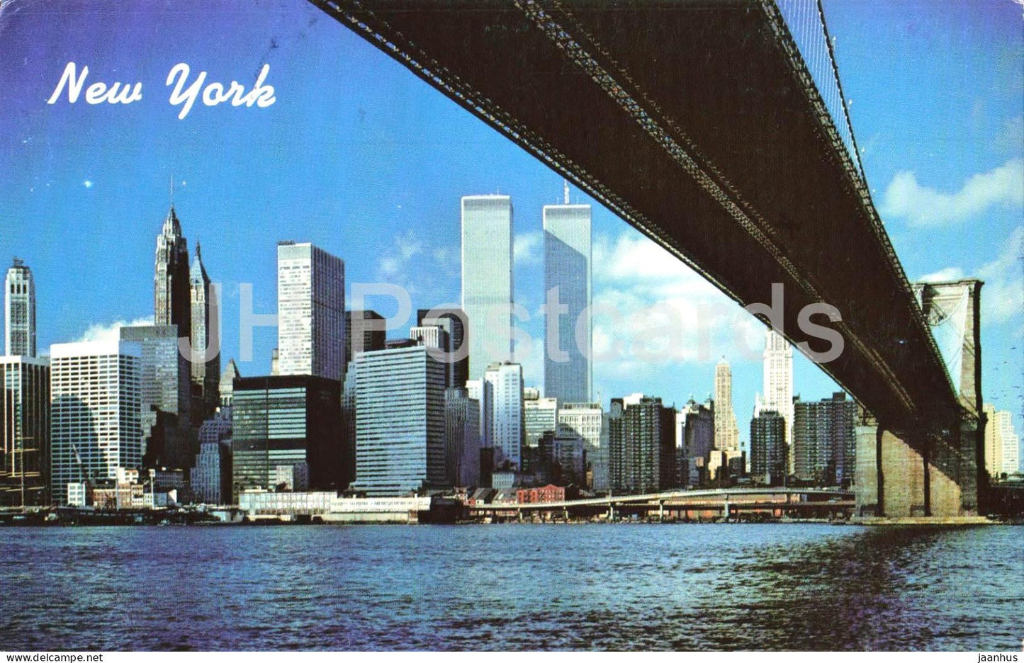 New York - The Brooklyn Bridge framing the skyline of Lower Manhattan - 1981 - USA - used - JH Postcards