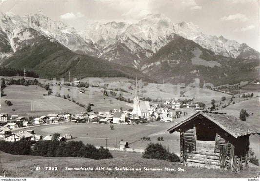 Sommerfrische Alm bei Saalfelden am Steinernen Meer Sbg - alpine pasture village - 7363 - old postcard - Austria - used - JH Postcards
