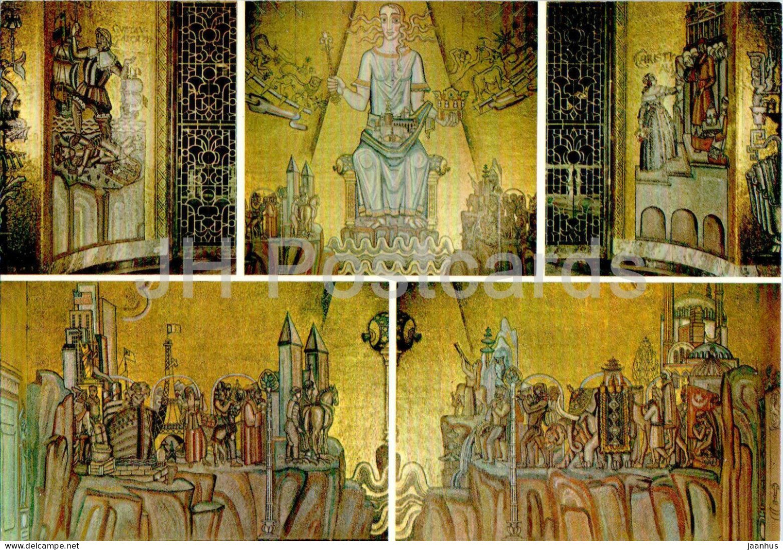 Stockholm - Stadshuset - Gyllene Salen - Golden Hall - Einar Forseths mosaics - multiview - 595 - Sweden - unused - JH Postcards