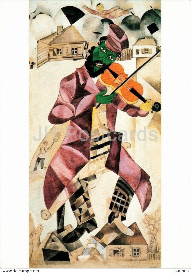 painting by Marc Chagall - Music - Die Musik - Violin - Fiddler - Russian art - 1991 - Germany - unused - JH Postcards