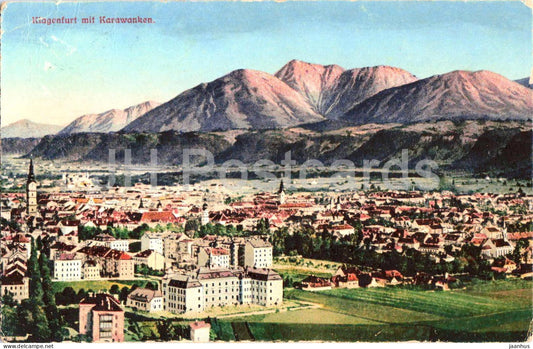 Klagenfurt mit Karawanken - colorful panorama with mountain backdrop - 680 - old postcard - 1918 - Austria - used - JH Postcards