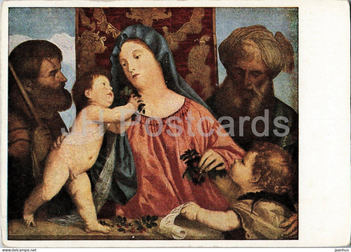 painting by Tiziano Vecellio - Madonna with the Cherries - Kirschenmadonna - old postcard - Italian art Austria - unused - JH Postcards