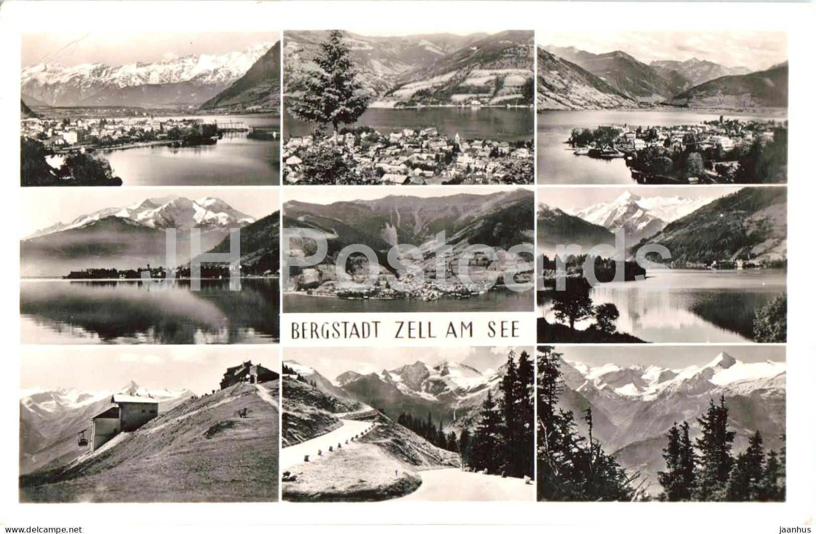 Bergstadt Zell am See - town - lake - mountains - alpine panorama - multiview 113 - old postcard - 1954 - Austria - used - JH Postcards