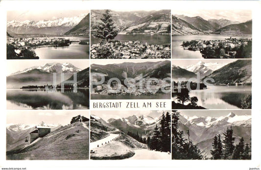 Bergstadt Zell am See - town - lake - mountains - alpine panorama - multiview 113 - old postcard - 1954 - Austria - used - JH Postcards