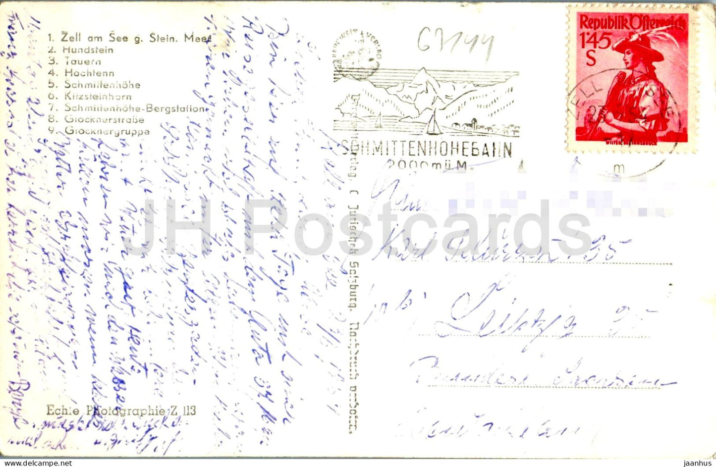 Bergstadt Zell am See - ville - lac - montagnes - panorama alpin - multivues 113 - vieille carte postale - 1954 - Autriche - usagé