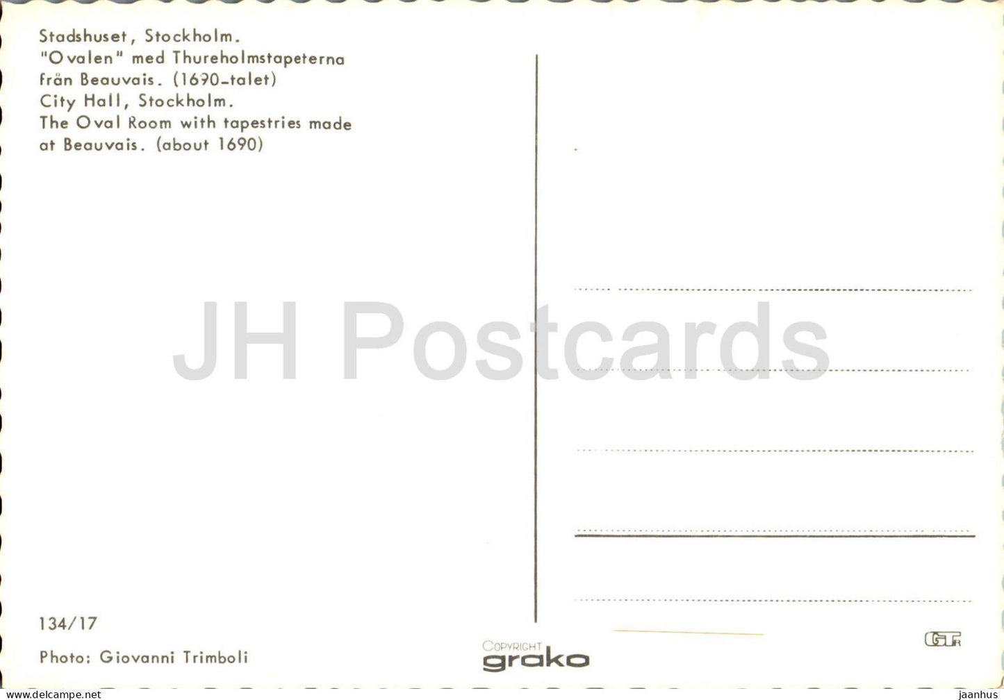 Stockholm - Stadshuset - Ovalen med Thureholmstapeterna - The Oval Room with tapestries - 134/17 - Sweden - unused