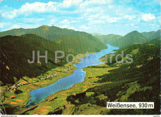 Weissensee 930 m - mountain lake - valley - aerial view - Austria - used - JH Postcards