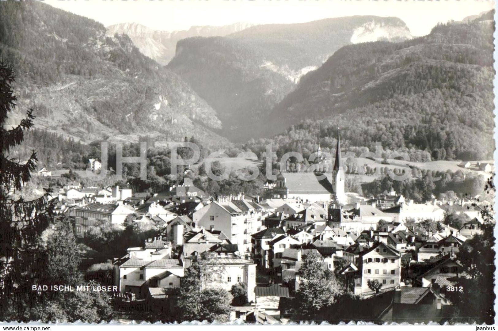 Bad Ischl mit Loser - town view - mountains - valley - 3812 - old postcard - Austria - unused - JH Postcards