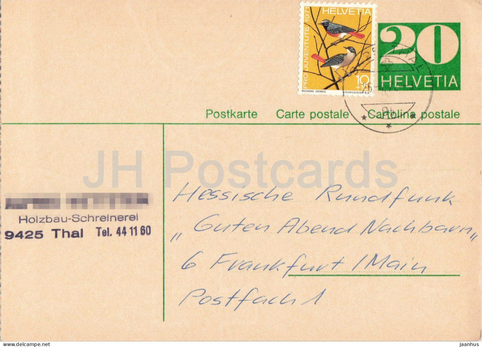 Guten Abend Nachbarn - Hessischer Rundfunk - postal stationery - 65 - 1972 - Switzerland - used - JH Postcards