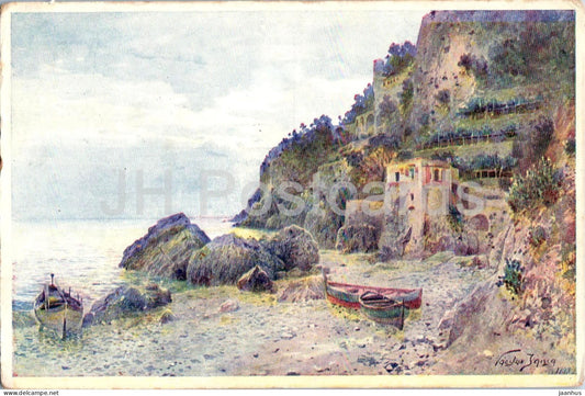 Dalmatian Coast - Painting by V. Jansa Dalmalske pobrezi - boat - old postcard - 1915 - Czech Republic - used - JH Postcards