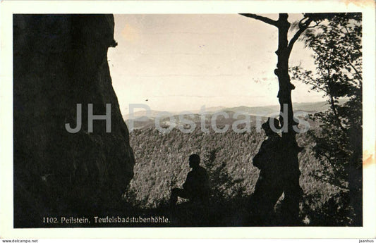 Peilstein - Teufelsbadstubenhohle - hikers - mountain view - silhouette - 1102 - old postcard - 1929 - Austria - used - JH Postcards