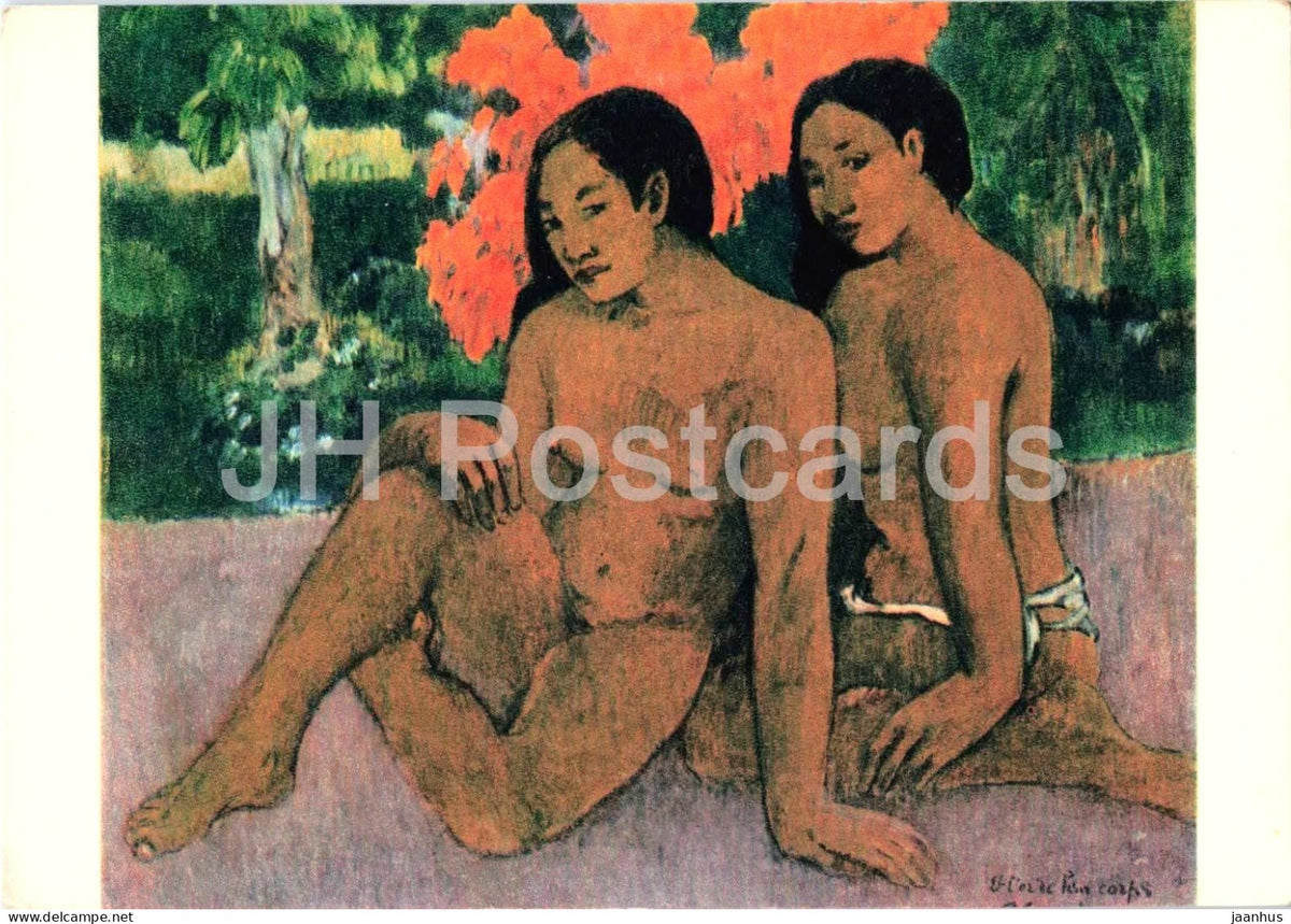 painting by Paul Gauguin - And the Gold of Their Bodies - naked woman - nude  French art - 1950s - France - unused - JH Postcards