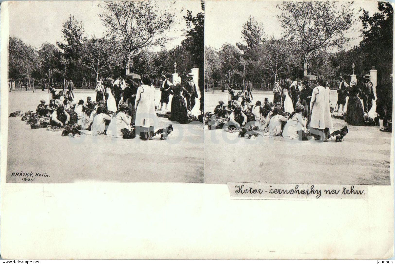 Kotor - cernohorky na trhu - Montenegrin women at the market - stereoview photo - old postcard - Montenegro - unused - JH Postcards