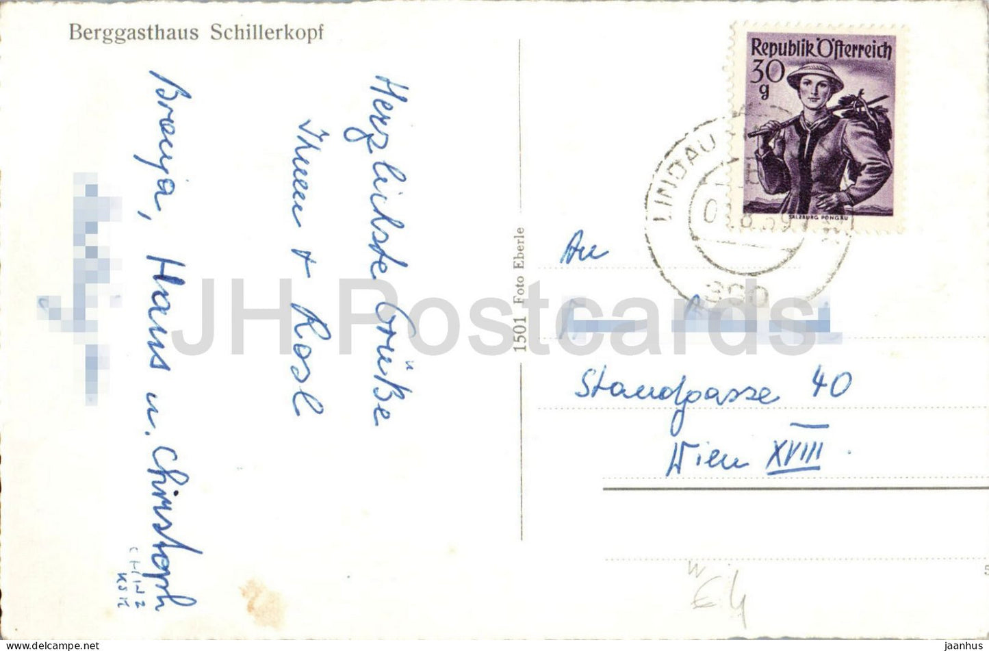 Berggasthaus Schillerkopf - auberge de montagne - Alpes - montagnes - 1501 - vieille carte postale - 1959 - Autriche - utilisée