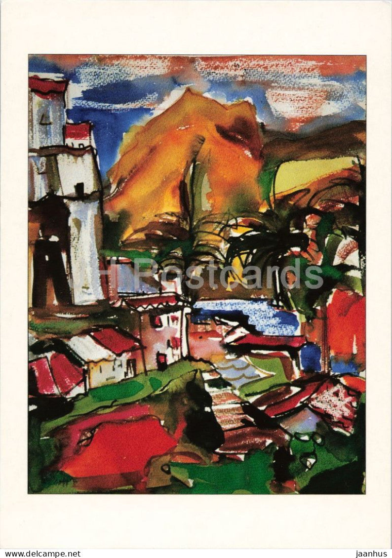 watercolor by Helga Hopfe - La Gomera - San Sebastian - German art - 1997 - Germany - unused - JH Postcards