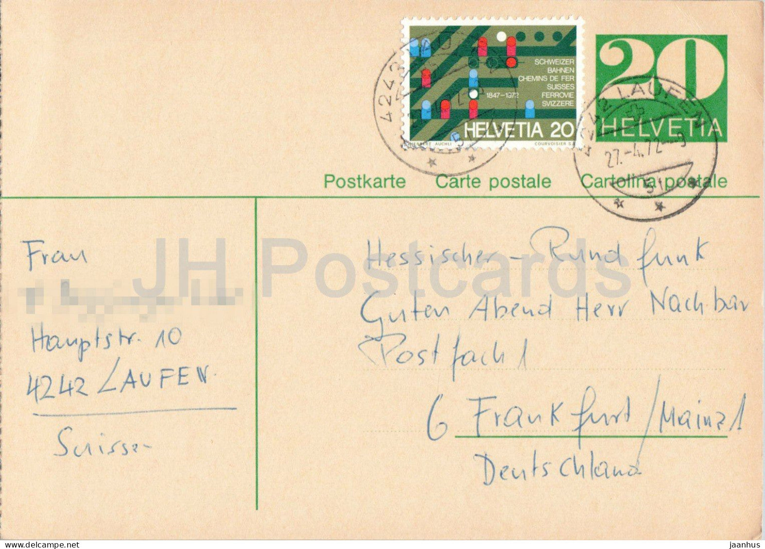 Guten Abend Nachbarn - Hessischer Rundfunk - postal stationery - 75 - 1972 - Switzerland - used - JH Postcards