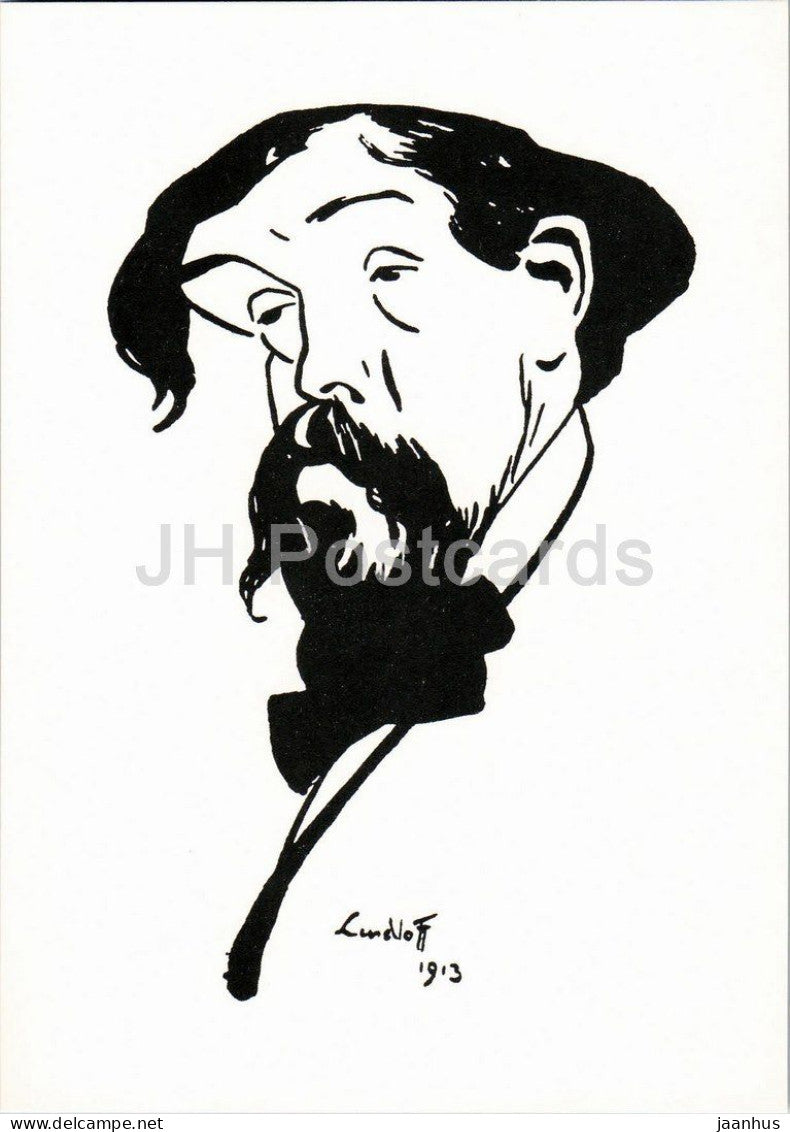 drawing by Hans Lindloff - Claude Debussy - Zeichnung - portrait - German art - Germany - unused - JH Postcards