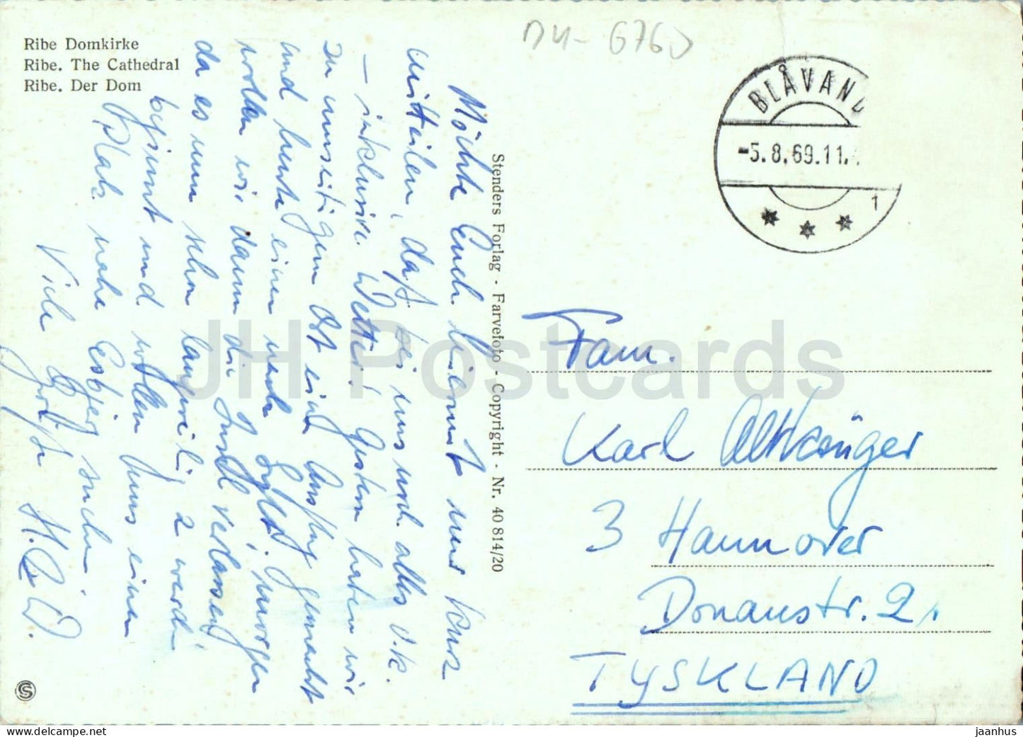 Ribe Domkirke - Ribe Cathedral - cathedral city view - car - Nr 40 814/20 - 1969 - Denmark - used