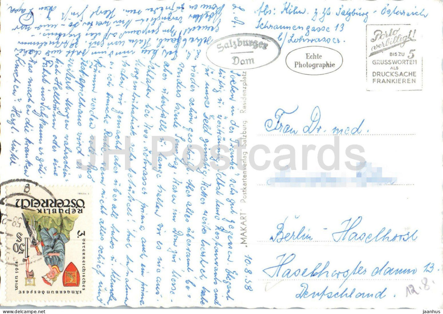 Salzbourg - Cathédrale - Architecture baroque - Vue de la ville - Carte postale ancienne - 1958 - Autriche - Occasion 