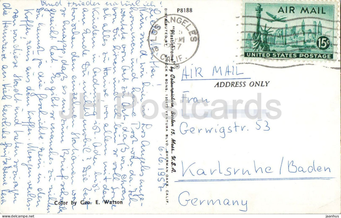 Grüße aus Los Angeles Kalifornien - Skyline der Innenstadt - Stadtansicht - alte Postkarte - 1957 - USA - gebraucht