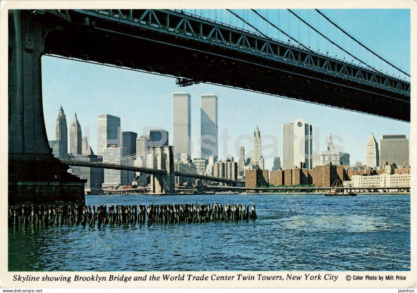 Lower Manhattan skyline - New York City - Brooklyn Bridge - World Trade Center - USA - used - JH Postcards