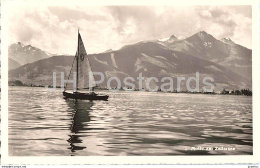 Motiv am Zellersee - lake - sailing boat - mountains - 121 - old postcard - Austria - unused - JH Postcards