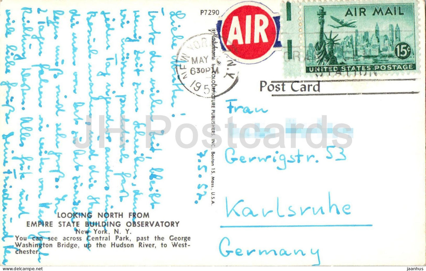 New York - Blick nach Norden vom Empire State Building Observatory - Manhattan - alte Postkarte - 1952 - USA - gebraucht