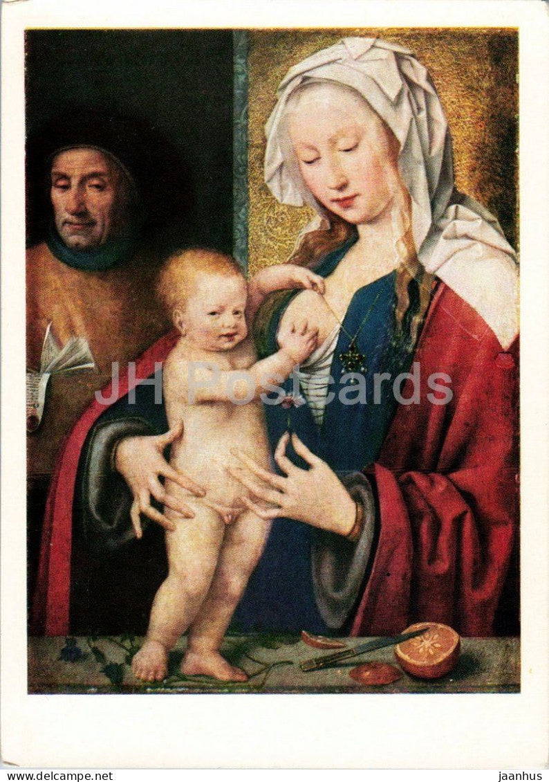 painting by Joos van Cleve - Madonna with Child and Joseph - Flemish art - old postcard - 1957 - Russia USSR - unused - JH Postcards