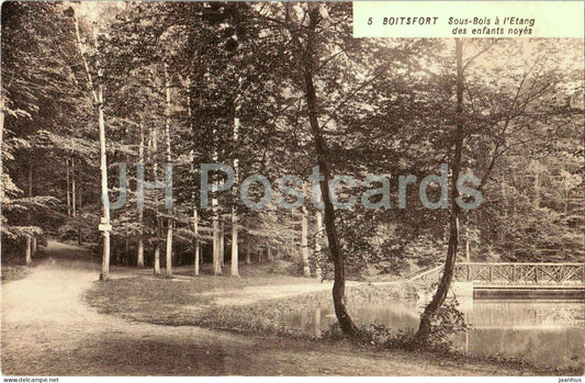 Boitsfort - Sous-Bois a l’Etang des enfants noyes - forest and lake view - Belgien 3 cent old postcard - Belgium - used - JH Postcards