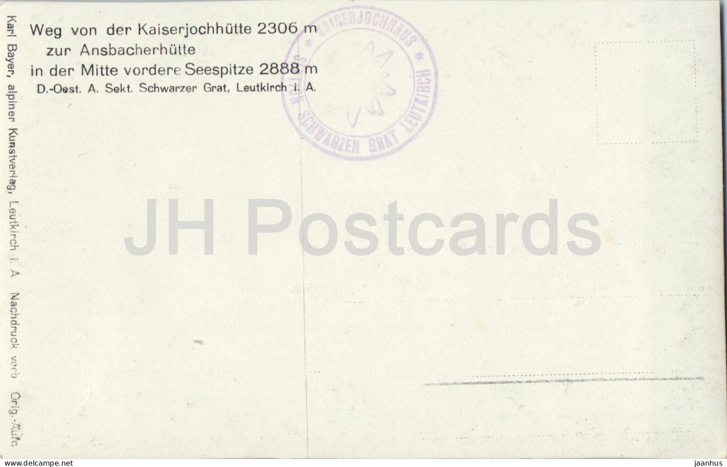 Weg von der Kaiserjochhutte 2306 m zur Ansbacherhutte - Seespitze 2888 m - old postcard - Austria - unused