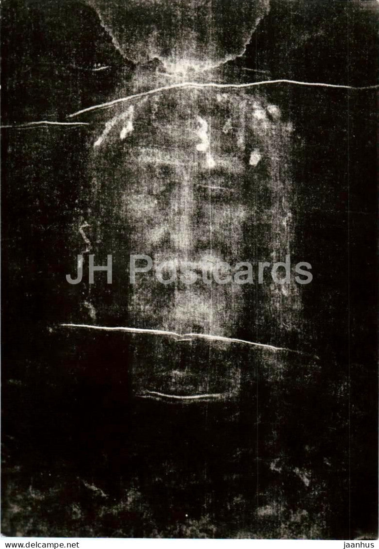 Il Santo Volto - particolare del negativo fot. della S. Sindone - The Holy Shroud - Jesus Christ - 1976 - Italy - used - JH Postcards