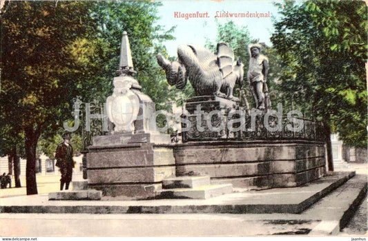 Klagenfurt - Lindwurmdenkmal - Dragon Statue - old postcard - 1911 - Austria - used - JH Postcards