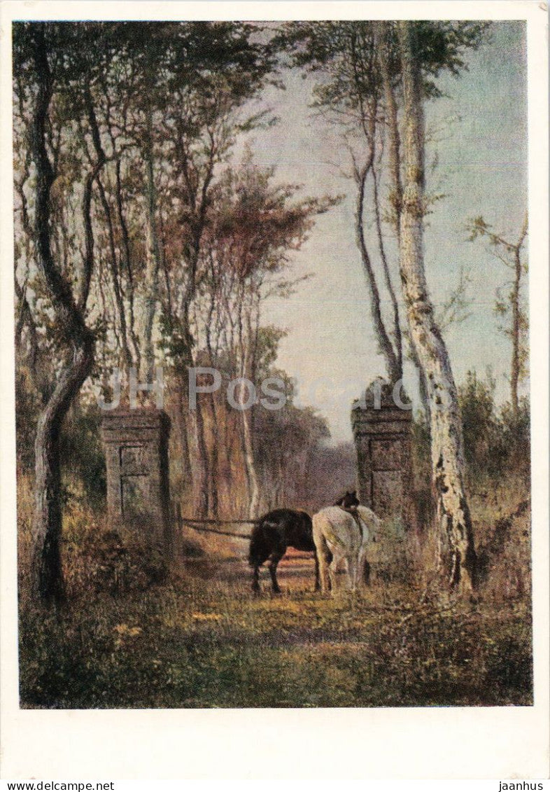 painting by Vasily Polenov - In the Park - horse - Russian art - old postcard - 901 - 1956 - Russia USSR - unused - JH Postcards