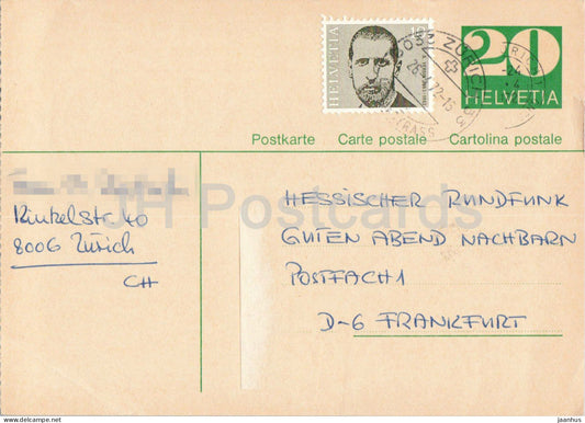 Guten Abend Nachbarn - Hessischer Rundfunk - postal stationery - 84 - 1972 - Switzerland - used - JH Postcards